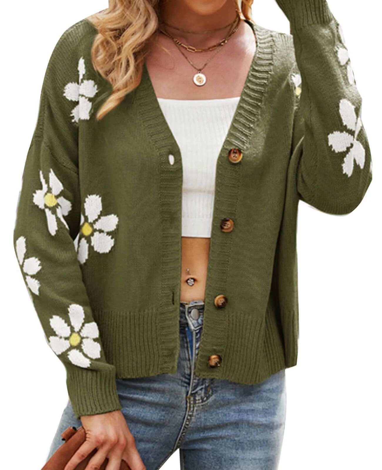 Alsol Lamesa Women's Cardigan Sweater Floral Print Open Front Buton Down Soft Knit Cardigans Swea... | Walmart (US)