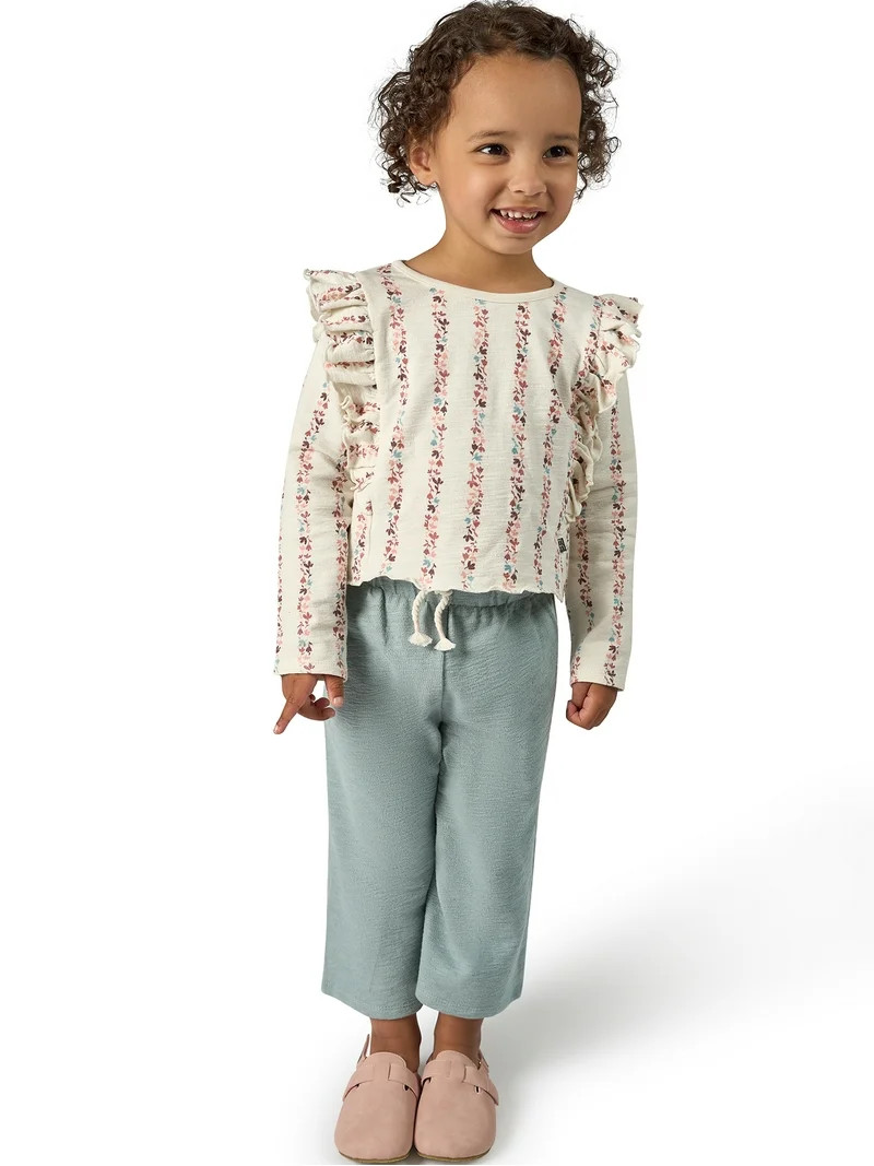 Modern Moments by Gerber Toddler Girl Top and Wide Leg Pant Outfit Set, Sizes 12M-5T | Walmart (US)