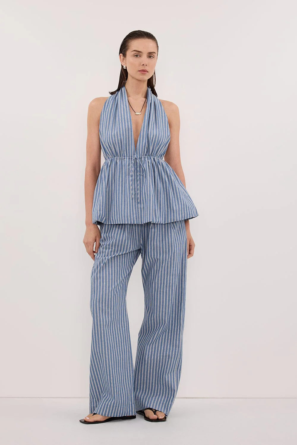 GRACIE BLUE STRIPE HALTER TOP | DISSH