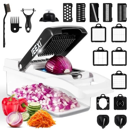 JEEXI Pro Vegetable Chopper, Multi-functional Onion Chopper, Veggie Chopper w/ Stainless Steel Blades, Vegetable Slicer w/ Container, Mandoline Slicer, Dicer, Cutter Ideal for Fruits/Salads | Walmart (US)