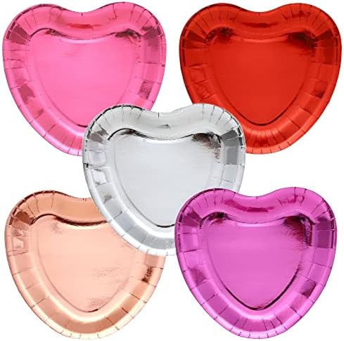 Winoo Design Valentines Plates - 50 PK - Heart Plates Paper Heart Shaped Plates for Valentines Da... | Amazon (US)