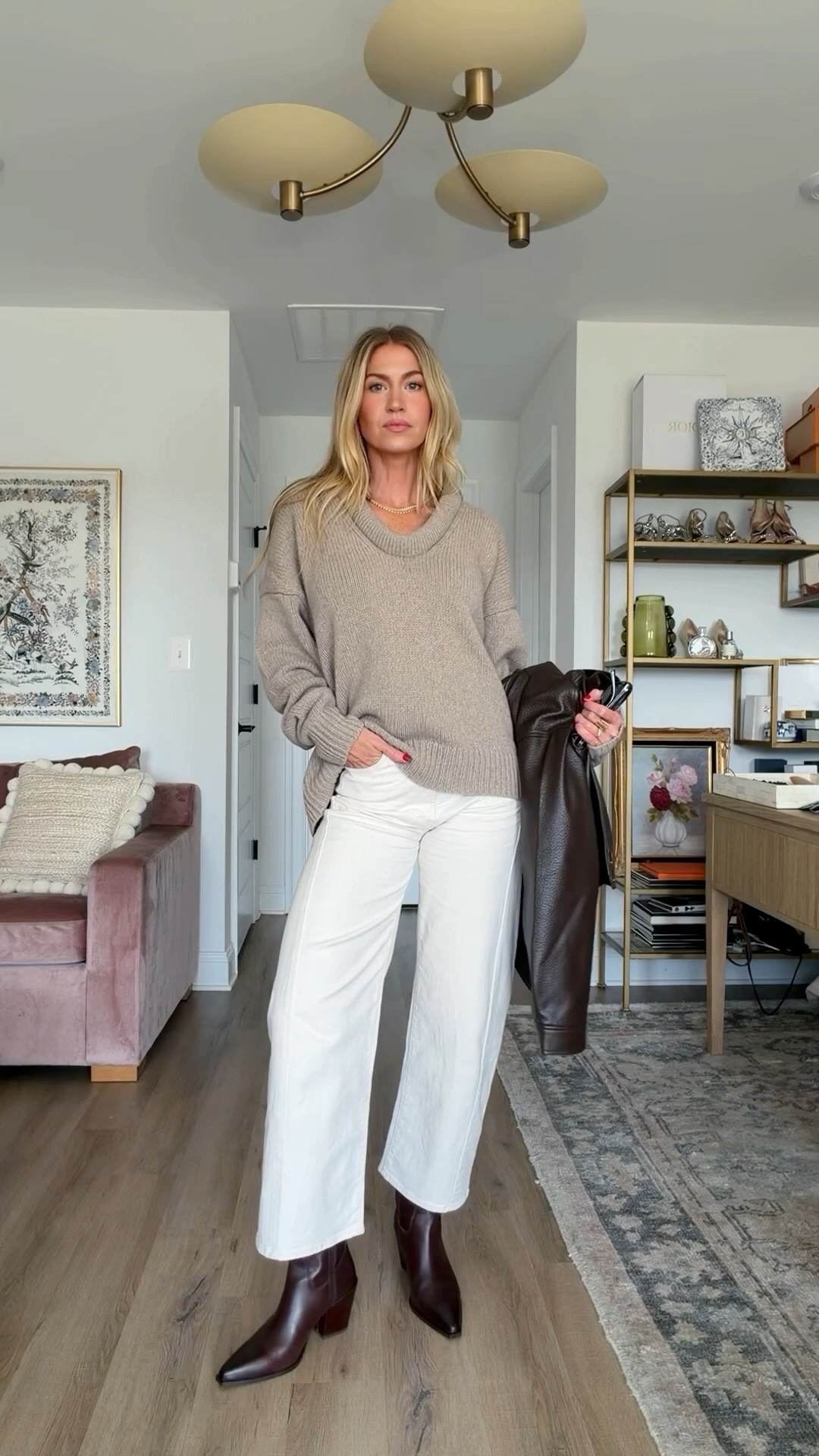 Low rolled neck cashmere sweater: runs oversized, wearing S
Ecru wide leg barrel Mother denim: TTS, wearing 25
Chocolate brown leather boots: TTS
Chocolate brown leather bomber: oversized, wearing S

Fall fashion, sweater weather

#LTKootd #LTKgrwm #LTKSeasonal