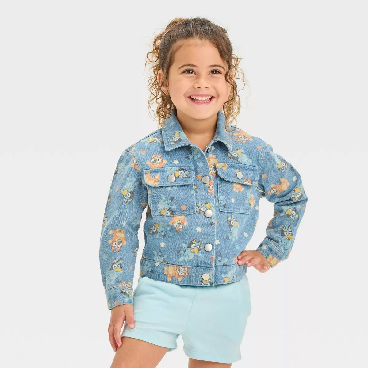 Toddler Girls' Bluey and Bingo Denim Jacket - Blue | Target