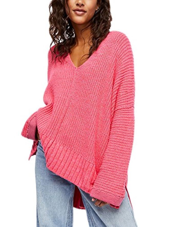Free People Womens Take Over Me Oversized V-Neck Pullover Sweater | Amazon (US)