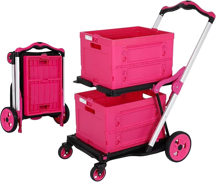 FAHKNS Shopping Cart with 2 Storage Crates: Multi Use 2 Tier Collapsible Cart with 360° Rolling ... | Amazon (US)