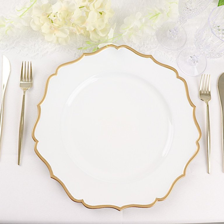 BalsaCircle White 6 Metallic 13" Round Acrylic Charger Plates Scalloped Trim Party Events Decorat... | Walmart (US)