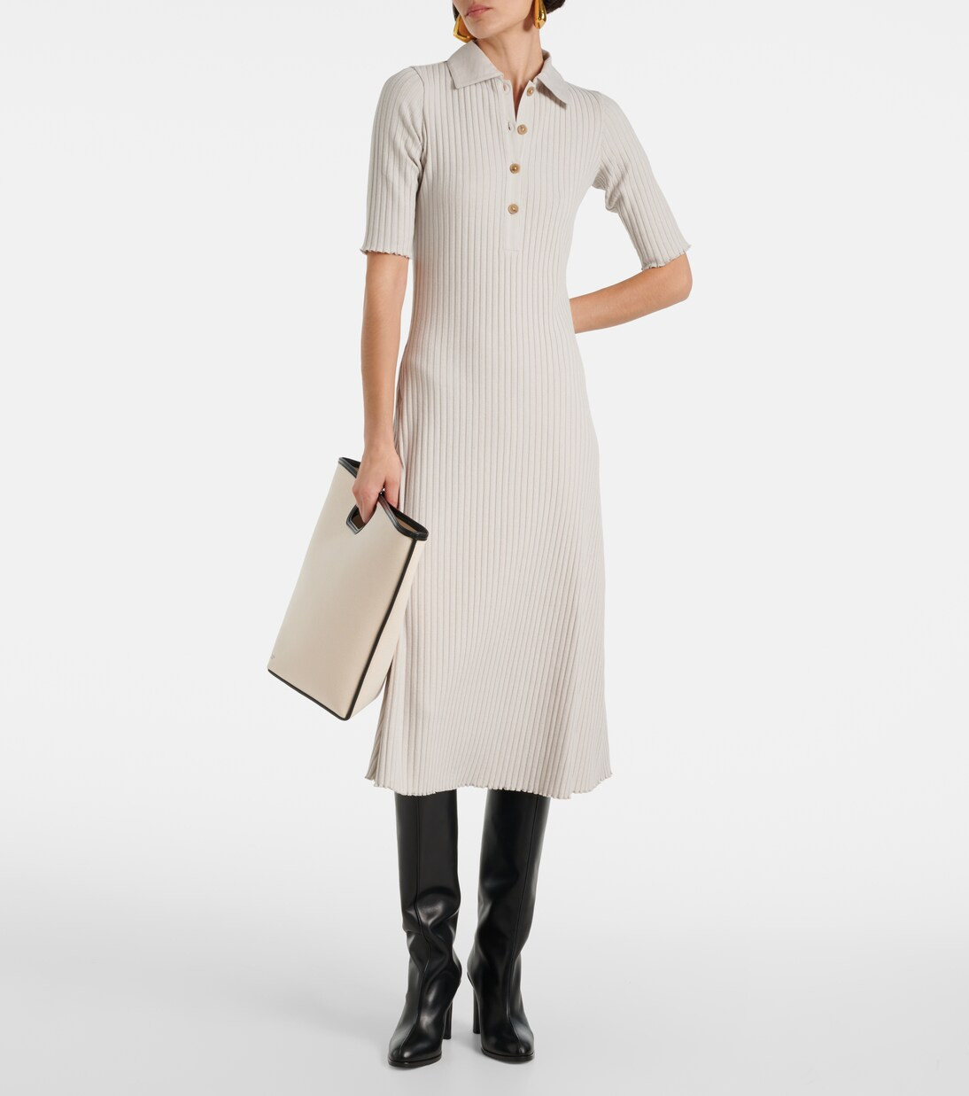 Ribbed-knit cotton-blend polo dress | Mytheresa (US/CA)