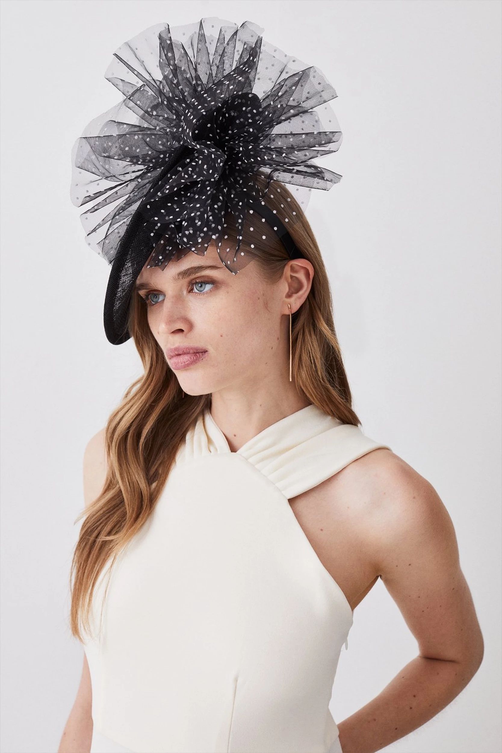 Spot Tulle Asymetric Fascinator | Karen Millen UK + IE + DE + NL