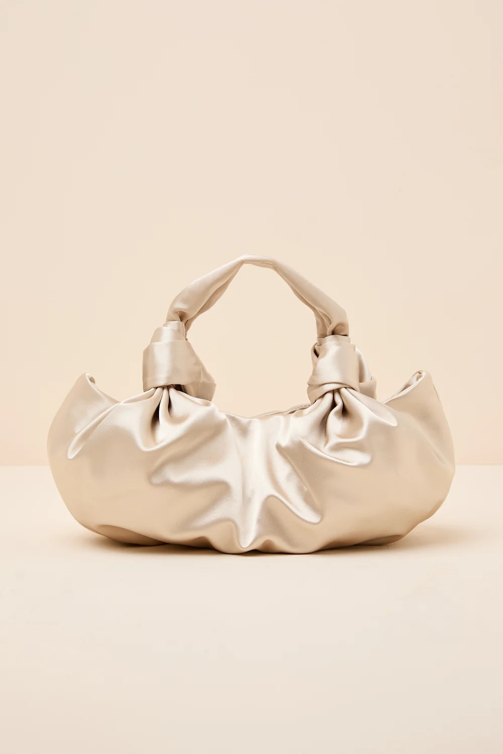 Maelynn Champagne Satin Knotted Handle Bag | Lulus