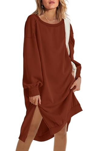 Panadila Womens Oversized Long Sweatshirt Dress Casual Long Sleeve Tunic Tops Side Slit Pullover Midi Dress (Dusty Copper,S) | Amazon (US)