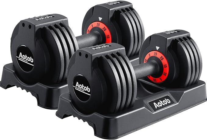AOTOB 25/55 lbs (Pair) Adjustable Dumbbell Set, Dumbbells Adjustable Weight with Anti-Slip Fast A... | Amazon (US)