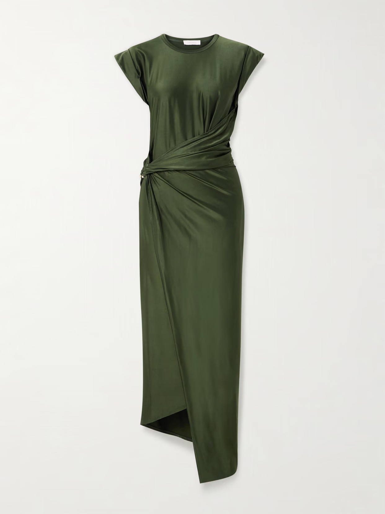 RABANNE - Asymmetric Embellished Draped Satin-jersey Dress - Green | NET-A-PORTER (US)