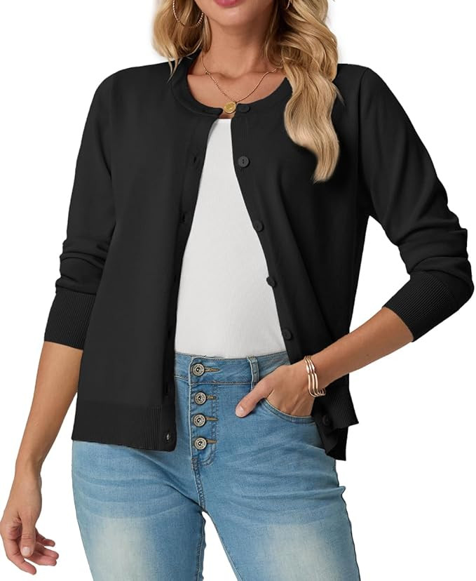 GRECERELLE Women's Long Sleeve Lightweight Crewneck Casual Cardigan Sweater, S-2XL | Amazon (US)