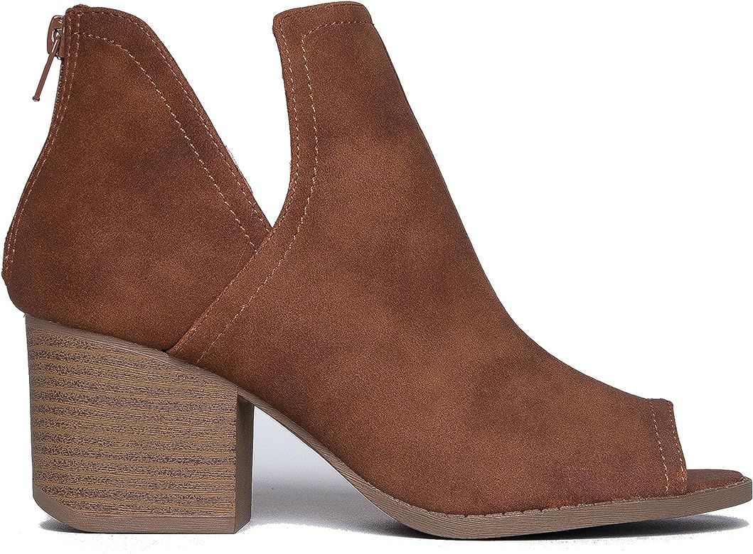 Tabs Western Boots - Cut Out Peep Toe Stacked Low Heel Ankle Bootie | Amazon (US)