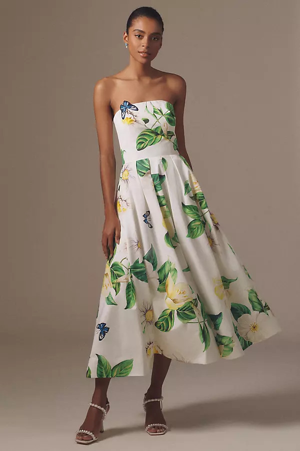 Lynn Strapless Bustier Appliqué A-Line Midi Dress | Anthropologie (US)