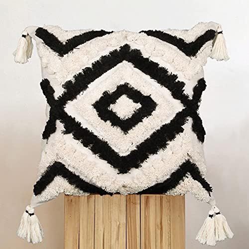 ANGELLOONG Boho Throw Pillow Covers 18x18, Woven Tufted Black and White Pillow Covers with Tassel... | Amazon (US)