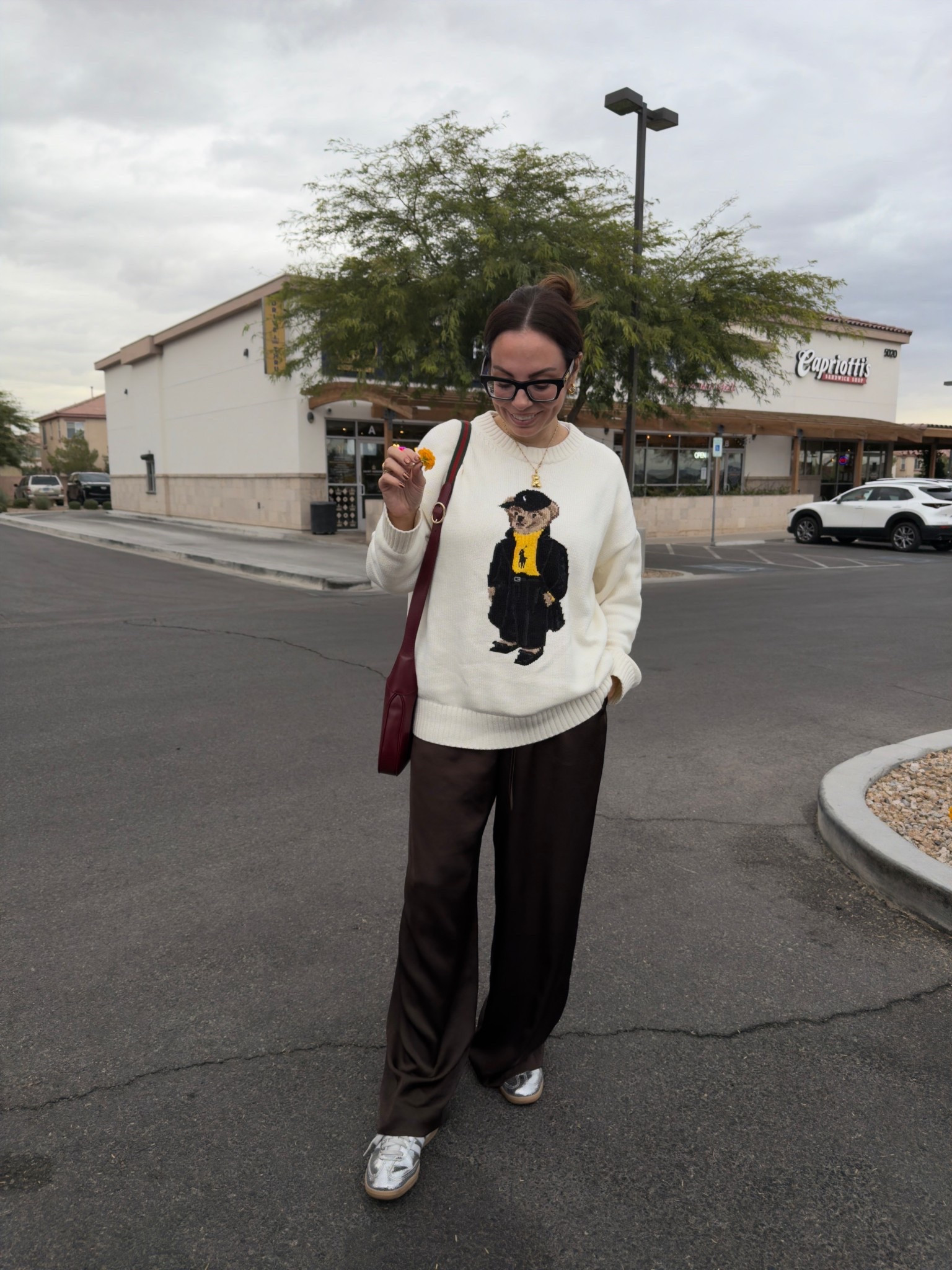 Brown satin pants + my fav sweater 🧸🤍

#LTKootd #LTKStyleTip #LTKGiftGuide