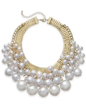 Bar Iii Gold-Tone Imitation Pearl Cluster Statement Necklace | Macys (US)