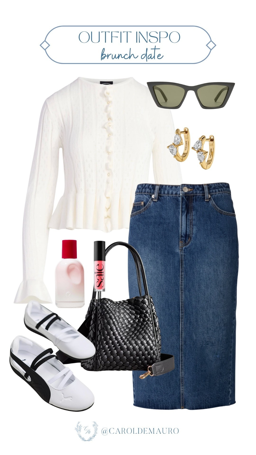 Planning your next brunch outing? You can stay effortlessly stylish by matching a feminine ruffled cardigan with a timeless denim midi skirt. Finish the look with Puma Mary Jane sneakers and a woven bag for a comfy yet chic aesthetic.

laidback look, everyday wear, clean girl style, cozy look, weekend style, petite fashion, sweater weather, ootd

#LTKSeasonal #LTKBeauty #LTKU