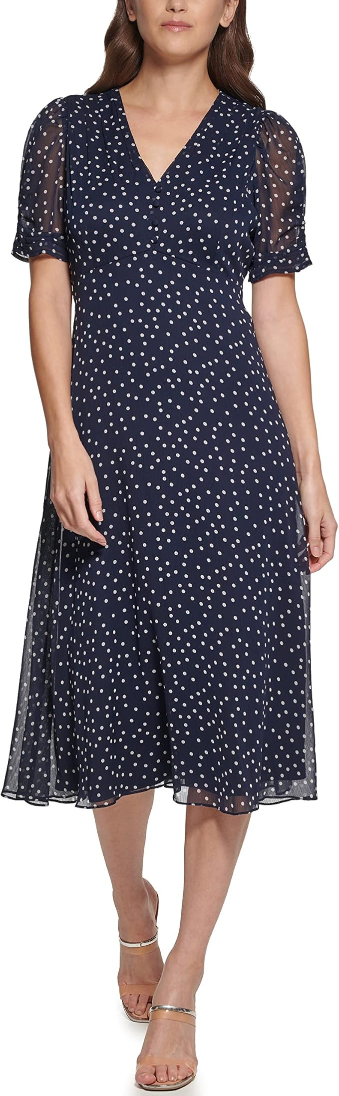 DKNY Women's Short Sleeve V-Neck Empire Waist Midi | Amazon (US)