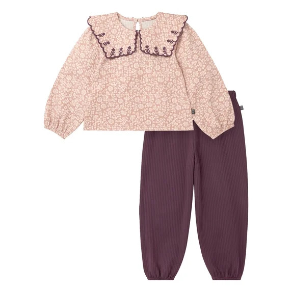 Modern Moments by Gerber Baby and Toddler Girl Collar Top and Pant Set, 2-Piece, Sizes 0/3 Months... | Walmart (US)