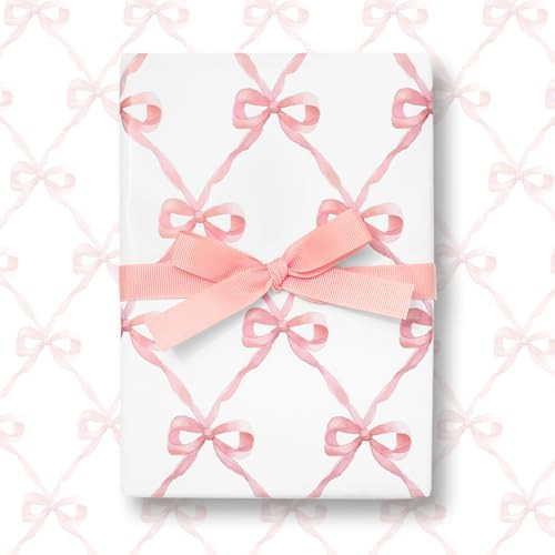 JarThenaAMCS 6 Sheets Pink Bow Wrapping Paper -Not Roll- Gift Wrap Paper Folded Flat Large Craft Paper for Birthday Baby Shower Party Supplies, 27.6 x 39.4 Inch | Amazon (US)