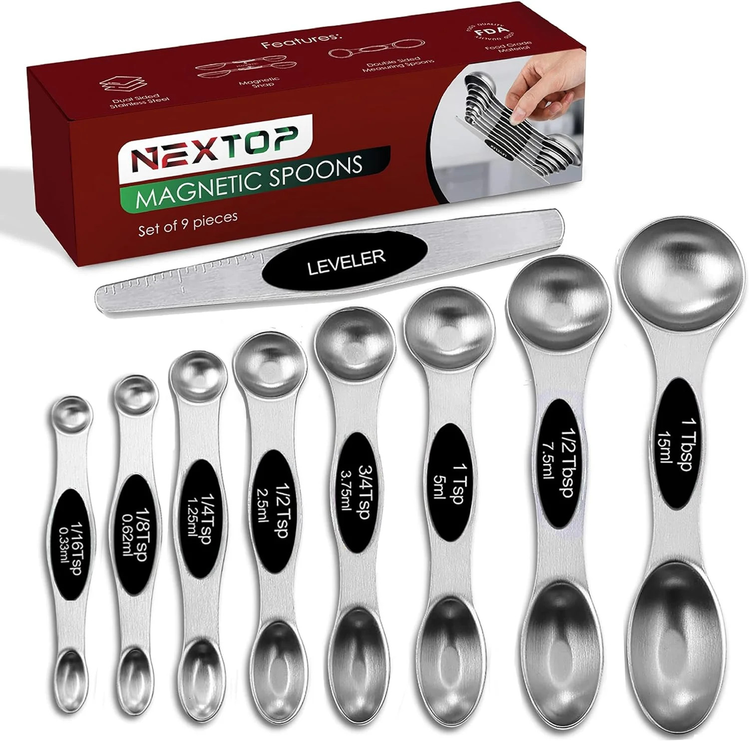 Magnetic Measuring Spoons Set of 9 Stainless Steel Dual-Sided Stackable Measuring Spoon Nesting T... | Walmart (US)