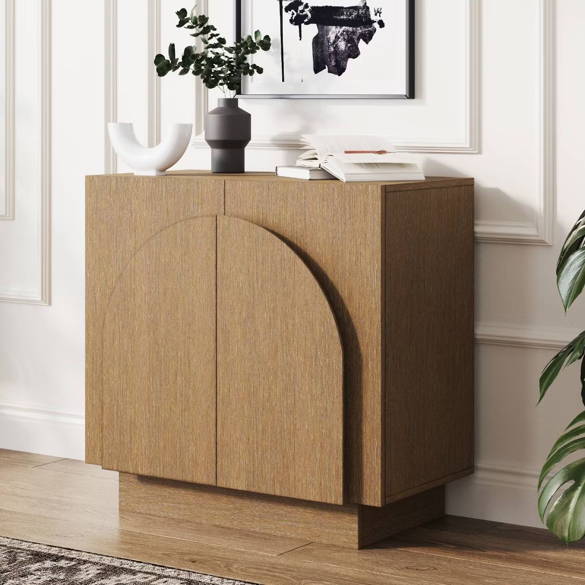 Nathan James Iris Mid-Century Arched Storage Cabinet Natural Brushed Light Brown | Target