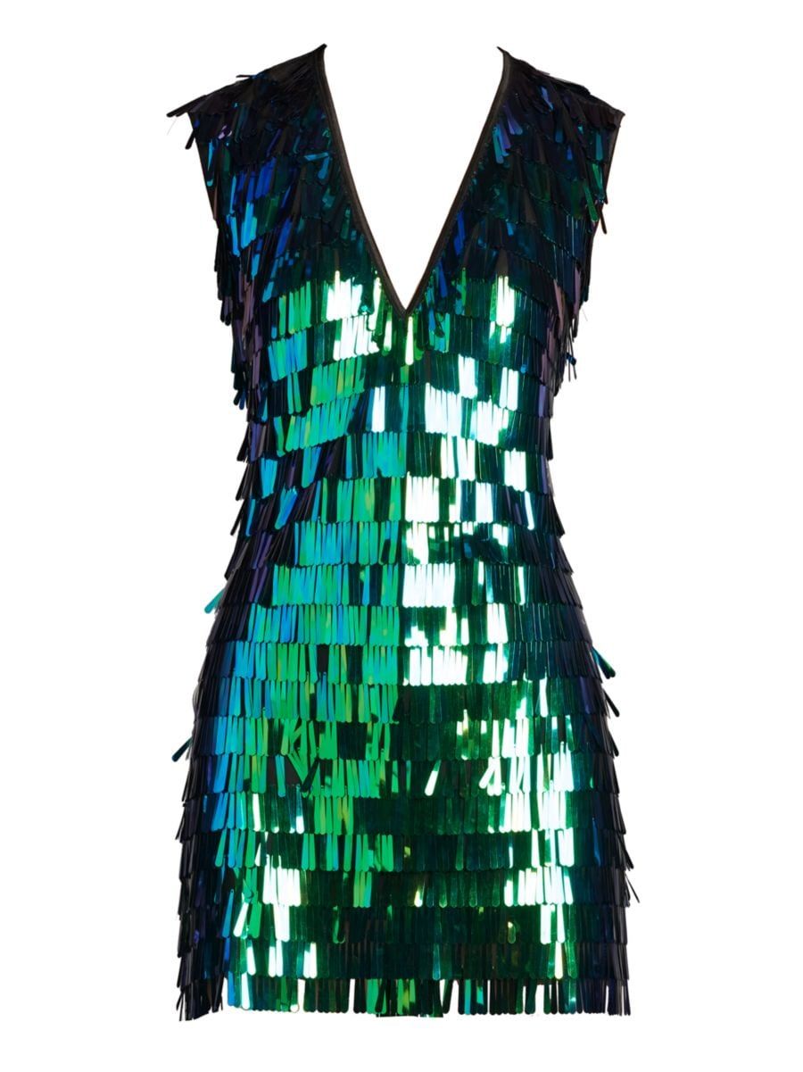 Sequin Fringe V-Neck Minidress | Saks Fifth Avenue
