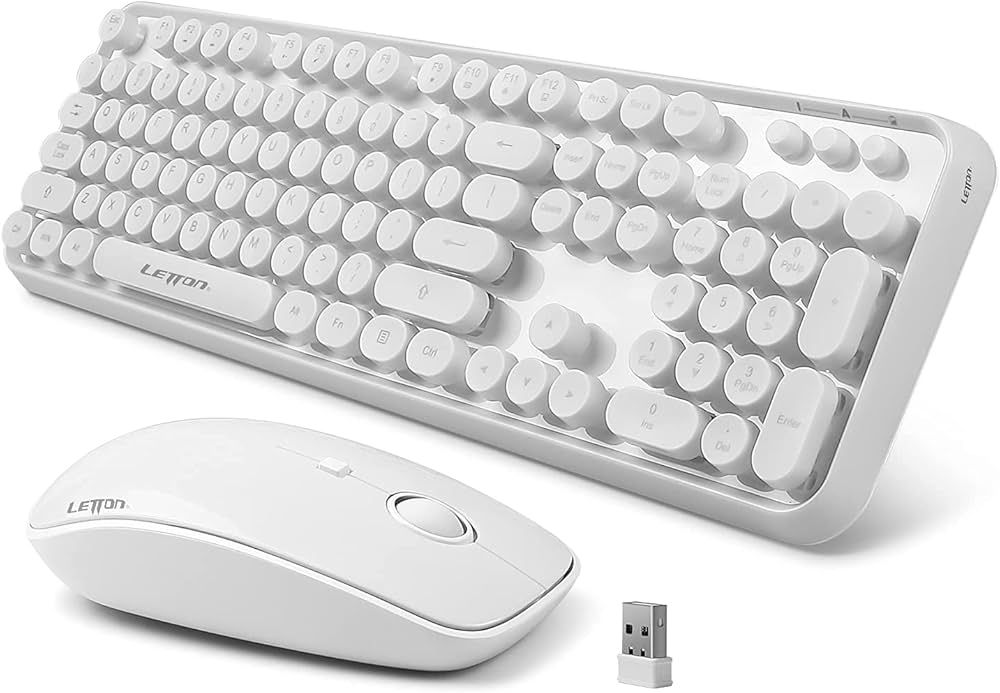 Wireless Keyboard Mouse Combo, 2.4GHz White Wireless Keyboard Typewriter, Letton Full Size Office... | Amazon (US)