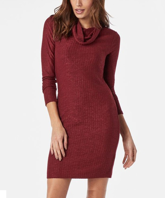 JustFab Women's Casual Dresses CABERNET - Cabernet Cowl Neck Sweater Dress - Women | Zulily