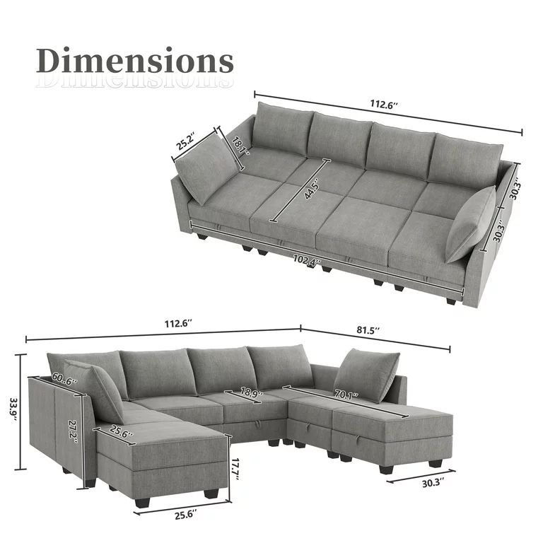 HONBAY Modern Convertible Sleeper Sofa Bed with Storage Ottomans and 8 pieces Sleeper Sectional C... | Walmart (US)