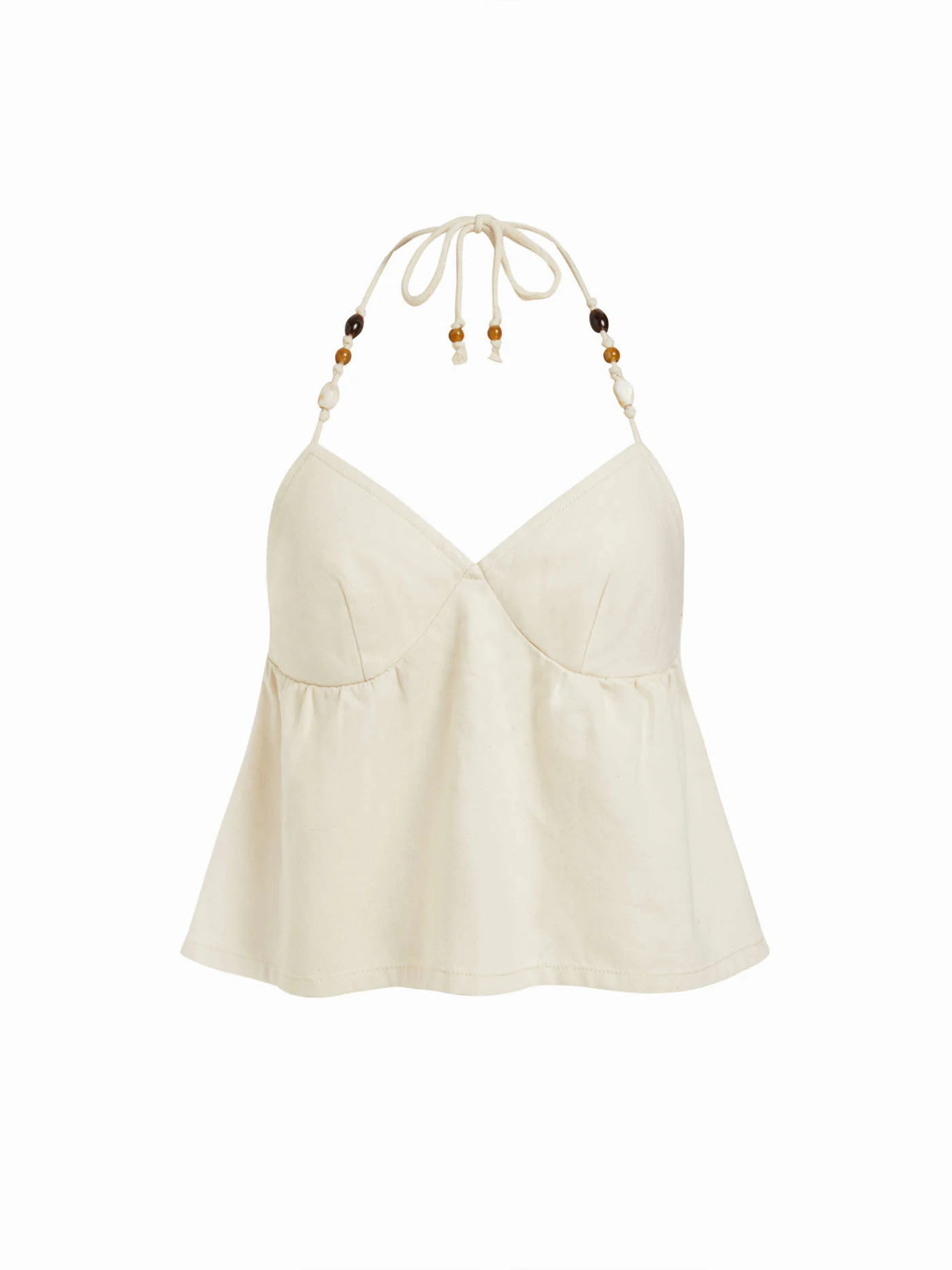 Denim Denim Halter Neckline Beaded Twist Knotted Oversized Cami Top For Vacation Beach | Cider