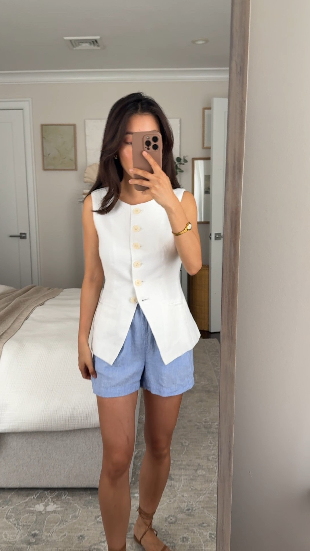 On sale! They make matching color shorts but I just have the blue one. White vest also looks good with their natural beige shorts 
• jcrew vest 00 I also ordered the white shorts that go with this one 
• tropez shorts XXS 
• Margaux sandals 5

Europe trip, Italy travel capsule , easy petite linen summer outfit ideas

#LTKPetite #LTKSaleAlert #LTKTravel