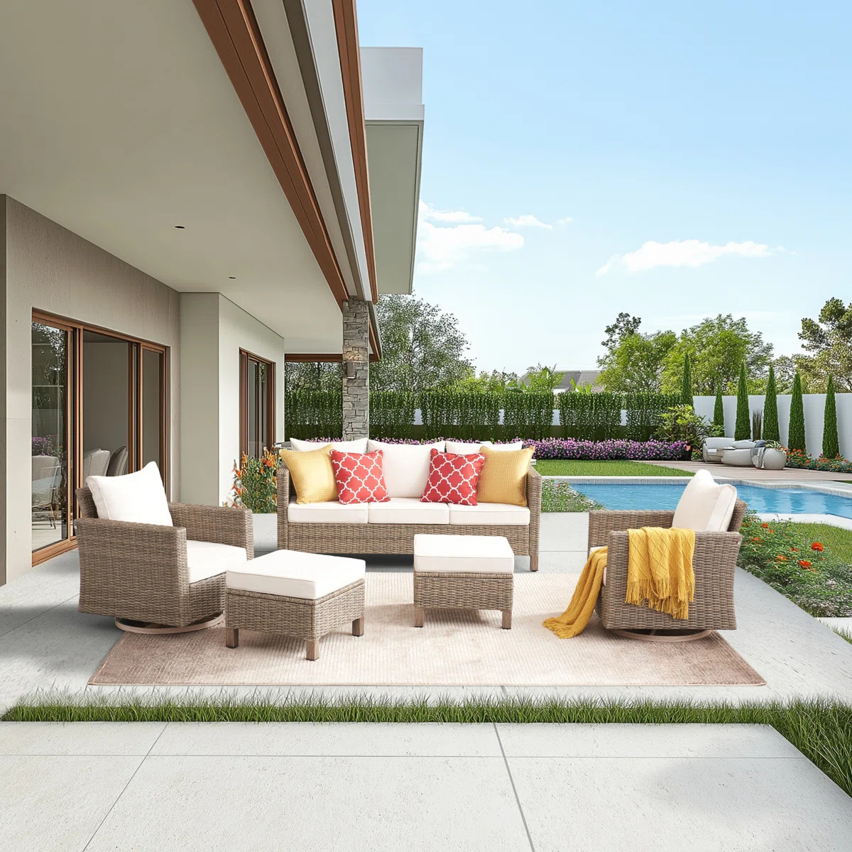 5 - Person Outdoor Wicker Patio Conversation Furniture Set With Swivel Chairs | Wayfair North America