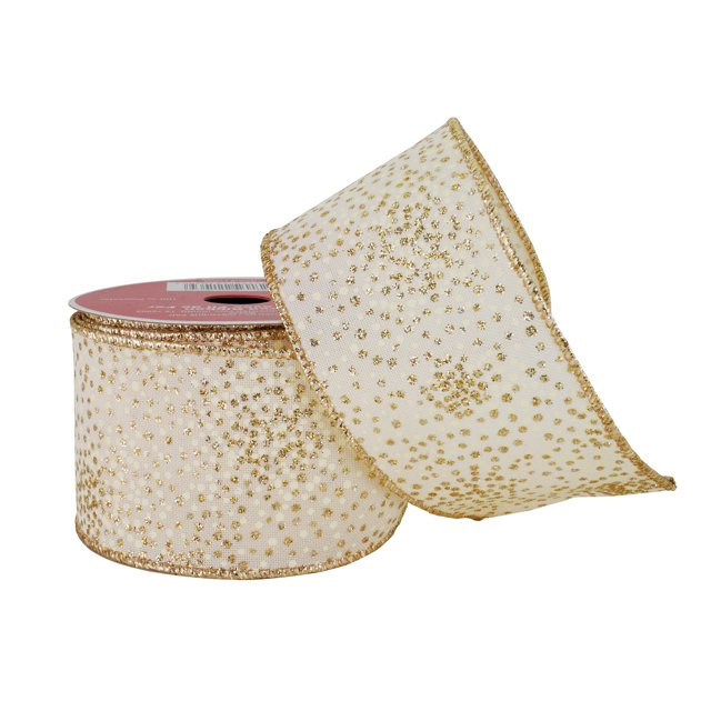2.5" x 20ft. Gold Dot Wired Faux Linen Ribbon by Celebrate It® Christmas - Christmas Ribbon for ... | Walmart (US)