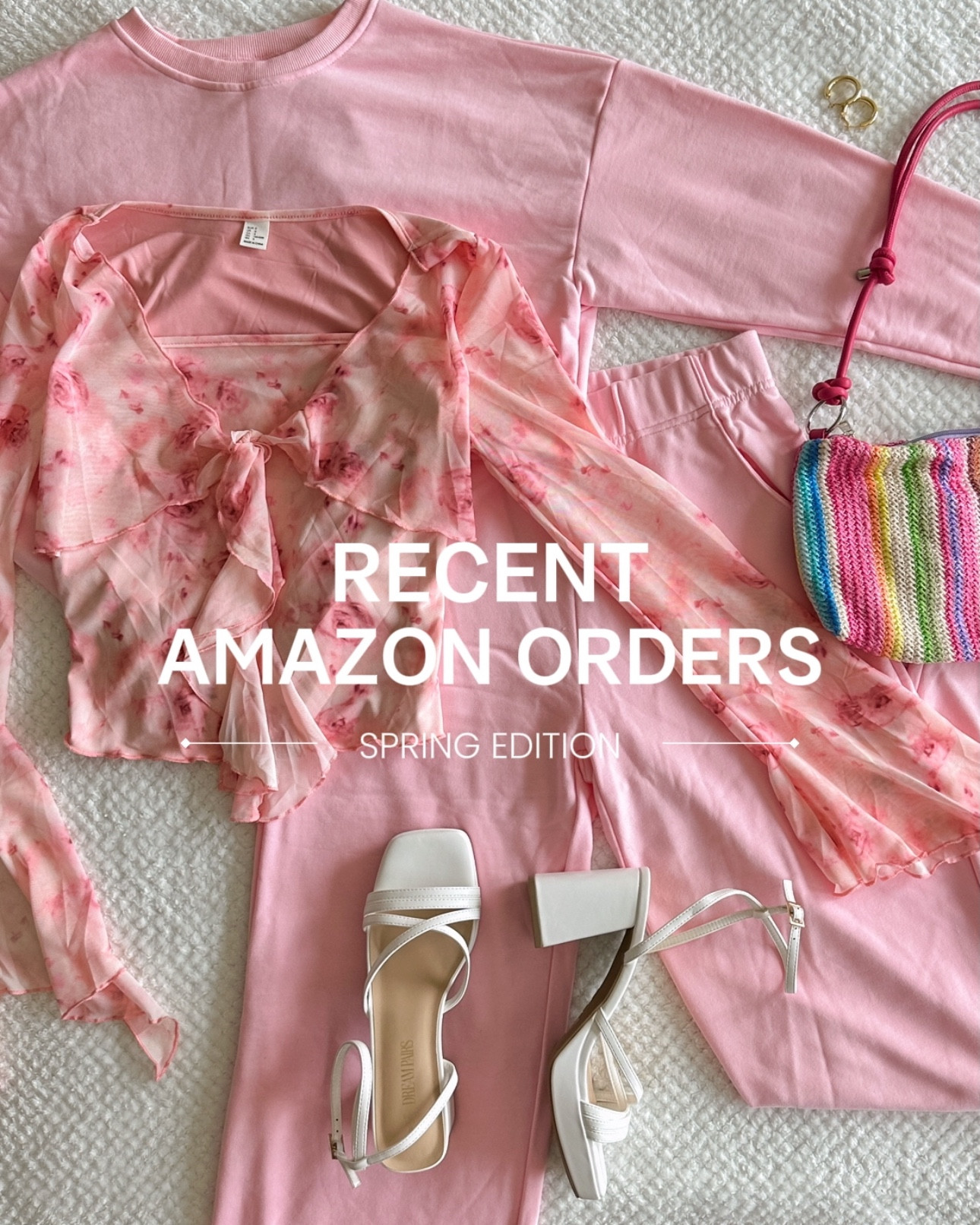 Spring is almost here and it’s time to update your closet with transitional seasonal essentials! I just picked up some super cute pieces from Amazon that I’d totally recommend in the upcoming months 🫶 Swipe through to see some of my favs that you need to try!
 🌸 Floral Lettuce Hem Bell Sleeve Top Brand: Verdusa My size: Small (has stretch & fits true to size!) Why you need: This is the perfect y2k top for spring, and the flared bell sleeves make it super flattering and dreamy 🩷 Definitely check this out if you want those ethereal garden fairy vibes
 ⭐️ Essential Golden Hoop Earrings Brand: Wowshow Why you need: You’ll wear these earrings on repeat! The perfect trendy pair for when you don’t know what jewelry to wear. I literally reordered these when I thought I’d lost my last pair ~ that’s how much of a staple they are!
 🌺 Colorful Woven Shoulder Bag Brand: Verdusa Why you need: Hello coconut girl vibes! This cutie purse is the epitome of dopamine dressing and will bring a smile to your face when you wear it. It fits a phone and all of your essentials
 🐚 Chunky Strappy Open Toed Sandals Brand: Dream Pairs Why you need: THE most perfect pair of heels! I got them for a wedding guest outfit, but they’d also be perfect for prom, formal, graduation, and other special occasions. They’re comfortable, slightly padded even, and easy to walk in. Also come in a bunch of other colors to match every outfit 🫶
 🩷 Open Back Pink Matching Set Brand: Qinsen My size: I got a small but would recommend sizing up because the waistband runs small
 Which one(s) are your fav? Lmk and let’s be friends 🥰 
 #amazonfashionhaul #amazonspringhaul #amazonsummerhaul #amazonfashionfinds 

#LTKSeasonal #LTKFindsUnder100 #LTKStyleTip