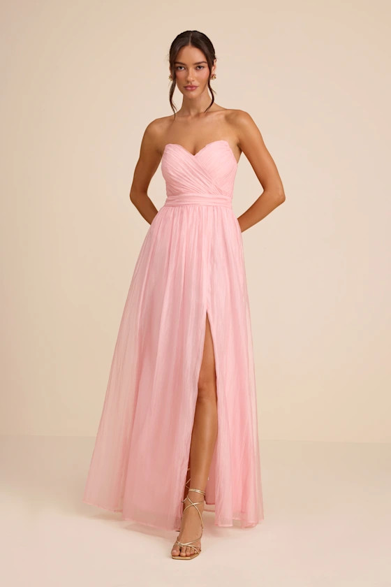 Rosalind Light Pink Organza Strapless Maxi Dress | Lulus