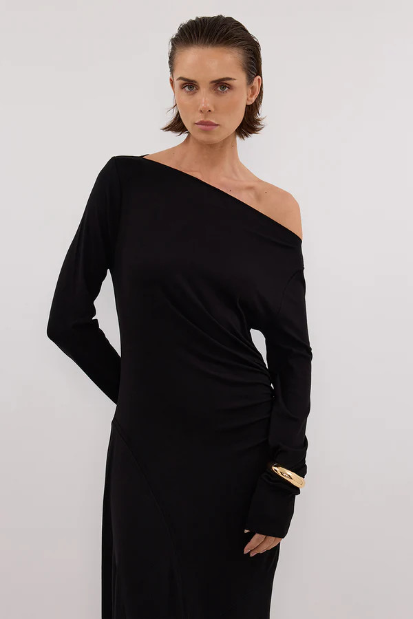 HADLEY BLACK LONG SLEEVE KNIT MAXI DRESS | DISSH