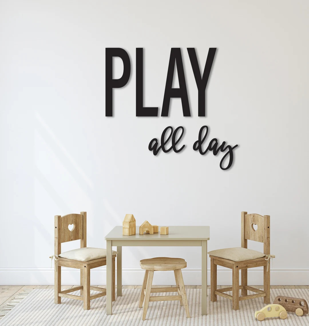 PLAY All Day Playroom Kids Sign Decor, Toy Room Wall Sign Wood Wall Art, Recreational Room Signag... | Etsy (US)