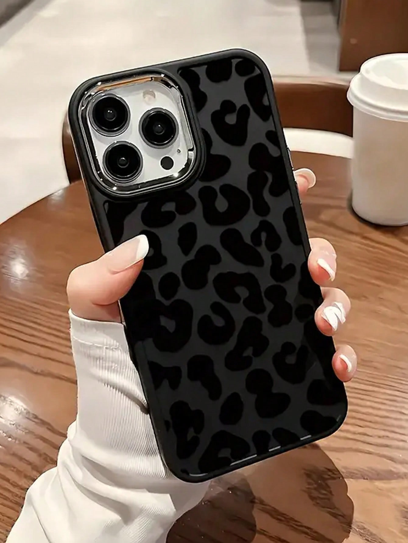 Apple Tortoise Shell Phone Case Leopard 1pc Black Cowhide Pattern Metal Button Thick Anti-Drop TP... | SHEIN