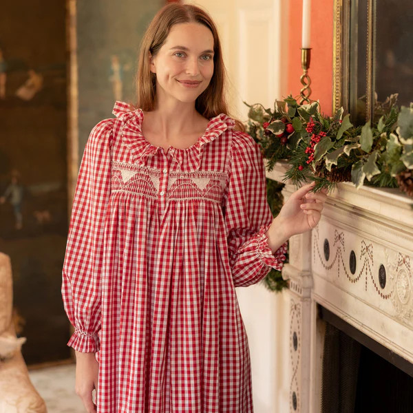 Nightingale Women's Dress Cranberry Gingham with Snow White Hand Smocking | Smock London Ltd