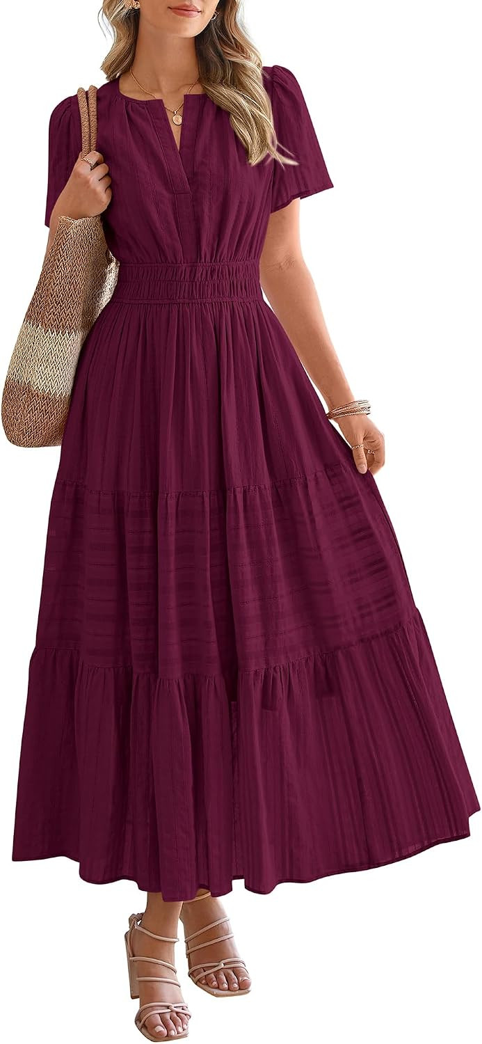 BTFBM Womens Summer 2026 Casual Maxi Dresses Lightweight Short Sleeve Dress | Amazon (US)
