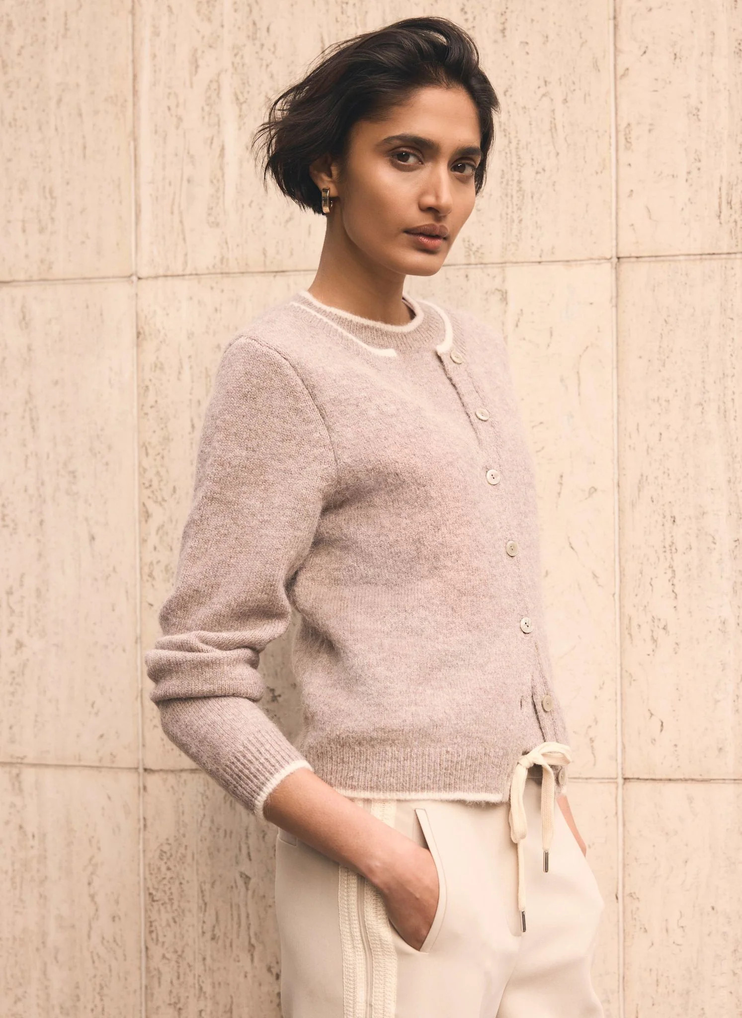 Neutral Double Layer Knit Cardigan | Mint Velvet