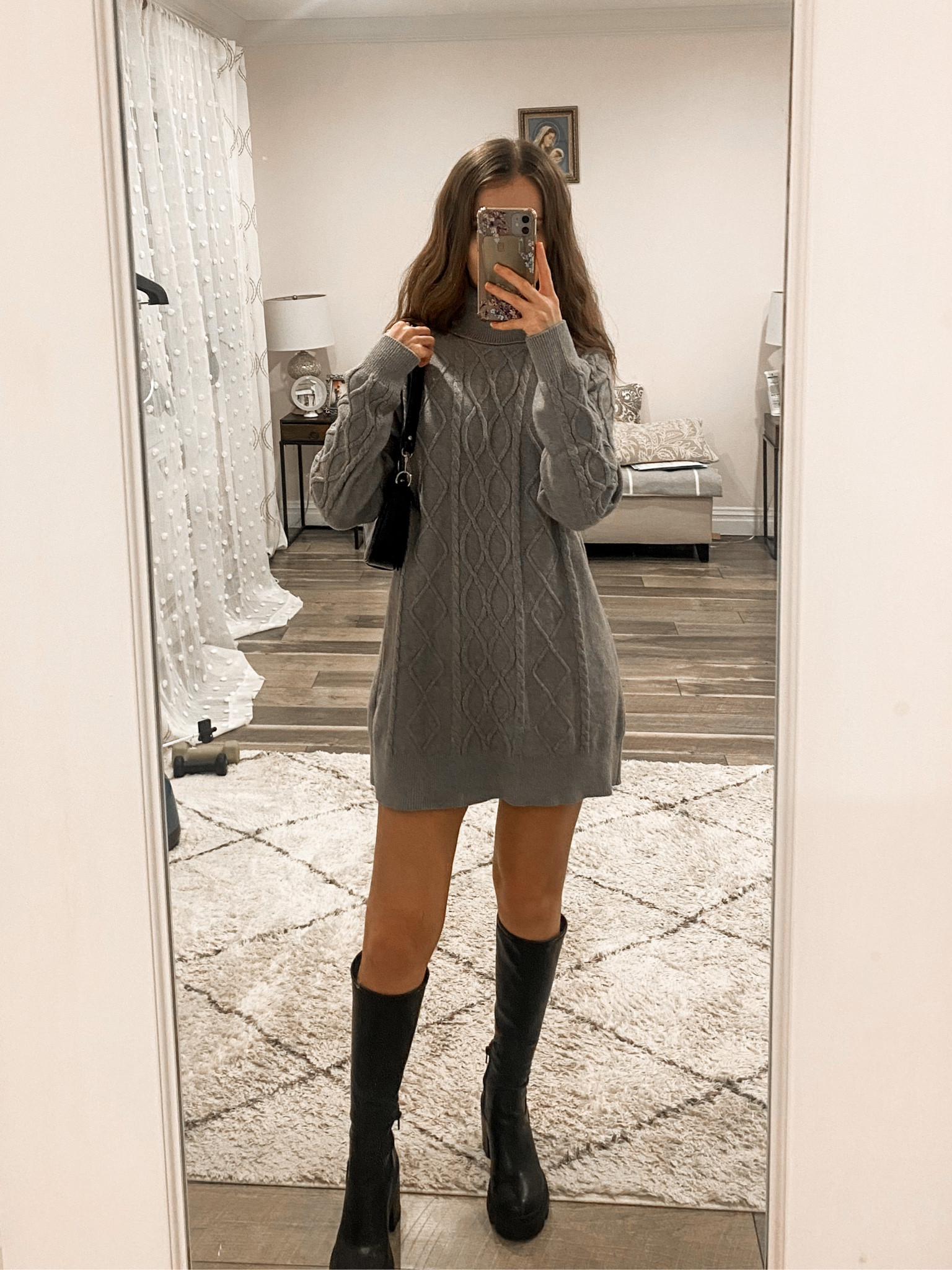 A sweater dress paired with knee high boots and a black handbag makes a cute going out or winter outfit. 
.
.
.
.
.
Winter outfits | winter fashion | sweater dress outfit | sweater dress with boots | cable knit sweater dress | grey sweater dress | gray sweater dress | mini sweater dress | long sleeve sweater dress | turtleneck sweater dress | winter sweater dress | boots 2023 | boots with dress | winter boots | black boots outfit | knee high boots black | outfit ideas | outfit inspo | 

#LTKGiftGuide #LTKSeasonal #LTKFind #LTKunder50 #LTKunder100 #LTKHoliday #LTKU #LTKsalealert #LTKfindsunder50 #LTKfindsunder100 #LTKstyletip #LTKworkwear #LTKtravel #LTKshoecrush #LTKitbag 