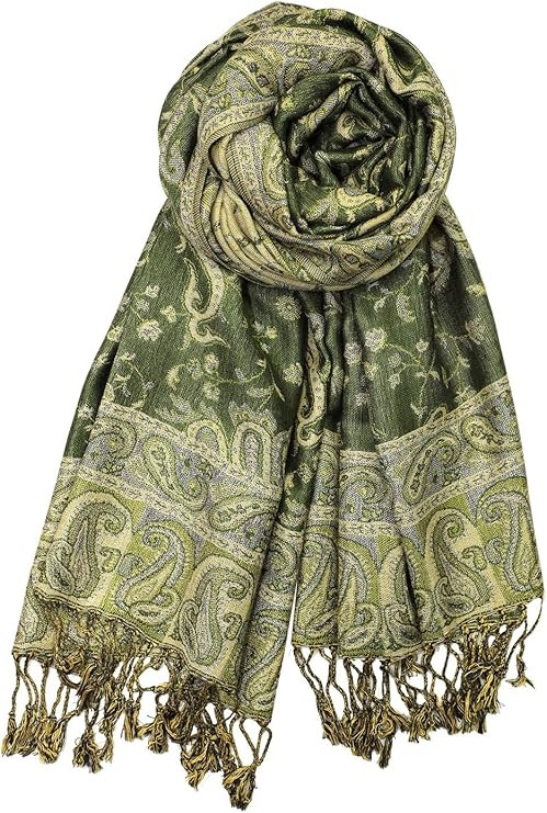 Achillea Soft Silky Reversible Paisley Pashmina Shawl Wrap Scarf w/Fringes | Amazon (US)