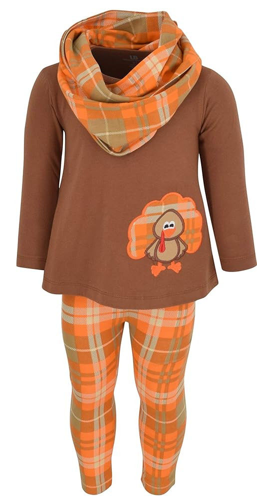 Unique Baby Girls Kids Toddler 3pc Outfit Set Long Sleeve A-Line Tunic Top Leggings and Scarf | Amazon (US)