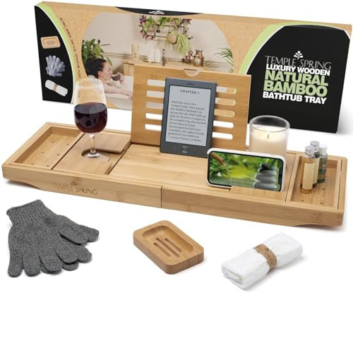 Temple Spring Wooden Bathtub Tray, Bamboo Bathroom Accessories, Bath Tray for Tub, at Home Spa Essentials, Board for Tub Table, Bath Caddy for Bathtub Accessories & Bathroom Essentials – Natural | Amazon (US)