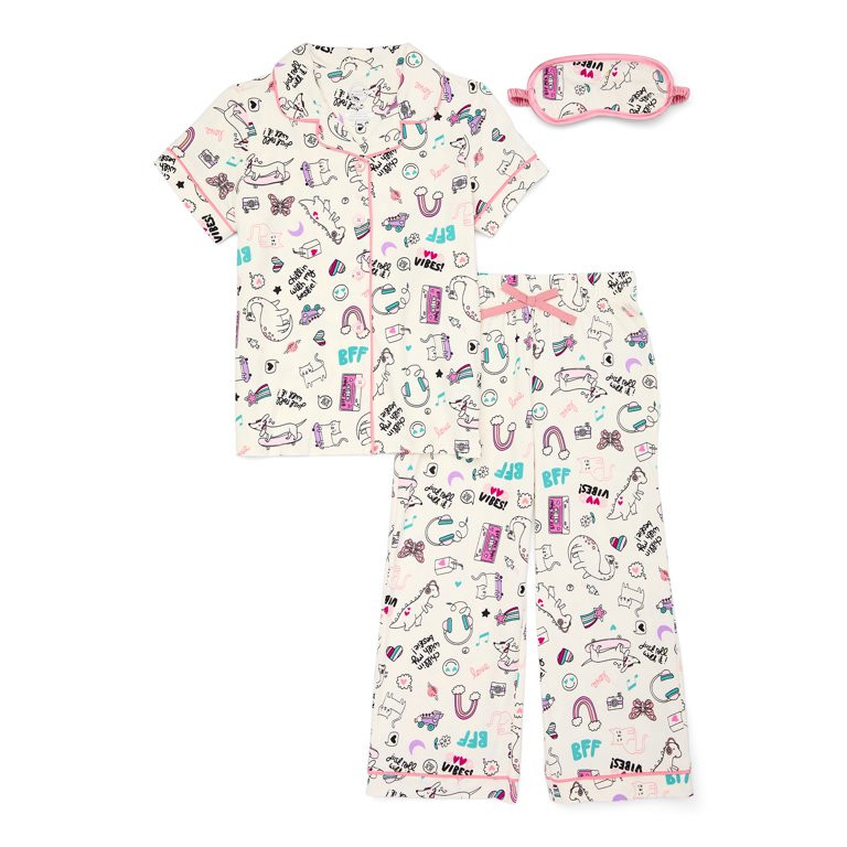 Wonder Nation Girls Sleep Shirt and Pants Set with Eye Mask, 3-Piece, Sizes 4-18 & Plus | Walmart (US)
