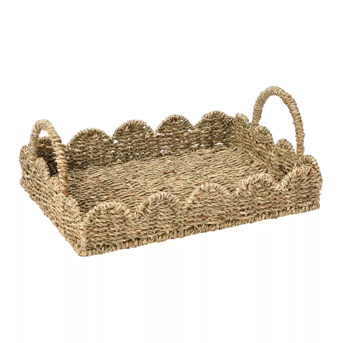 Household Essentials Tray with Scalloped Edge Seagrass: Multicolored Wicker Decorative Basket Tra... | Target